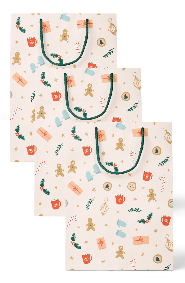 Joy Paper Co. Pink Holiday Pattern Gift Bag Set of 3, Main, color, Pink Holiday Pattern