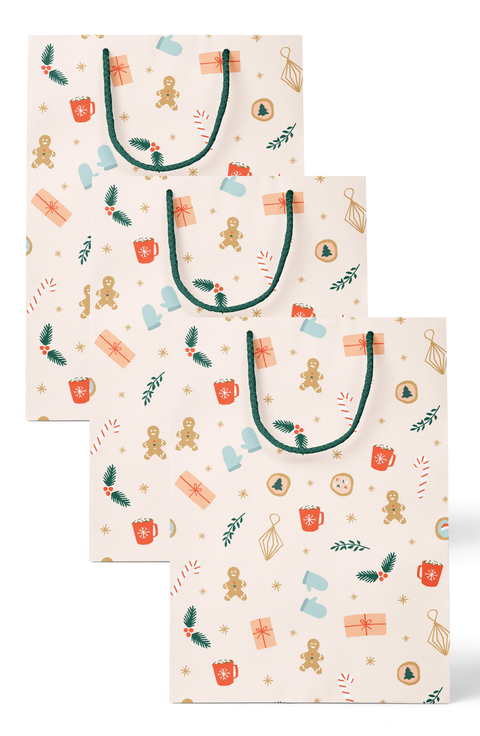 Pink Holiday Pattern Gift Bag Set of 3