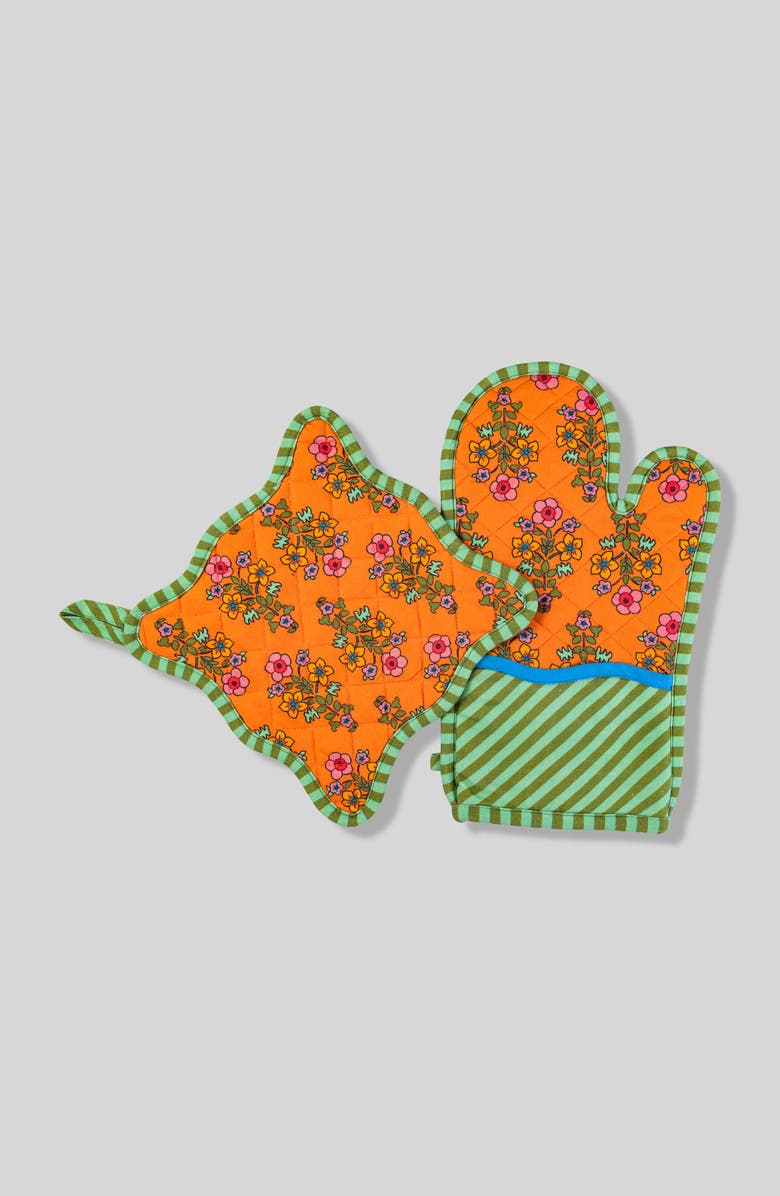 Furbish Orange Pot Holder & Oven Mitt, Main, color, 