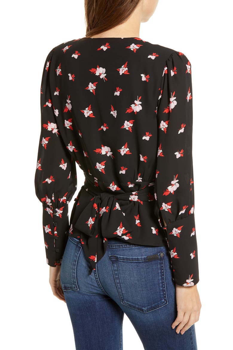 Tie Waist Blouse, Alternate, color, BLACK CHERRY BLOOM FLORAL