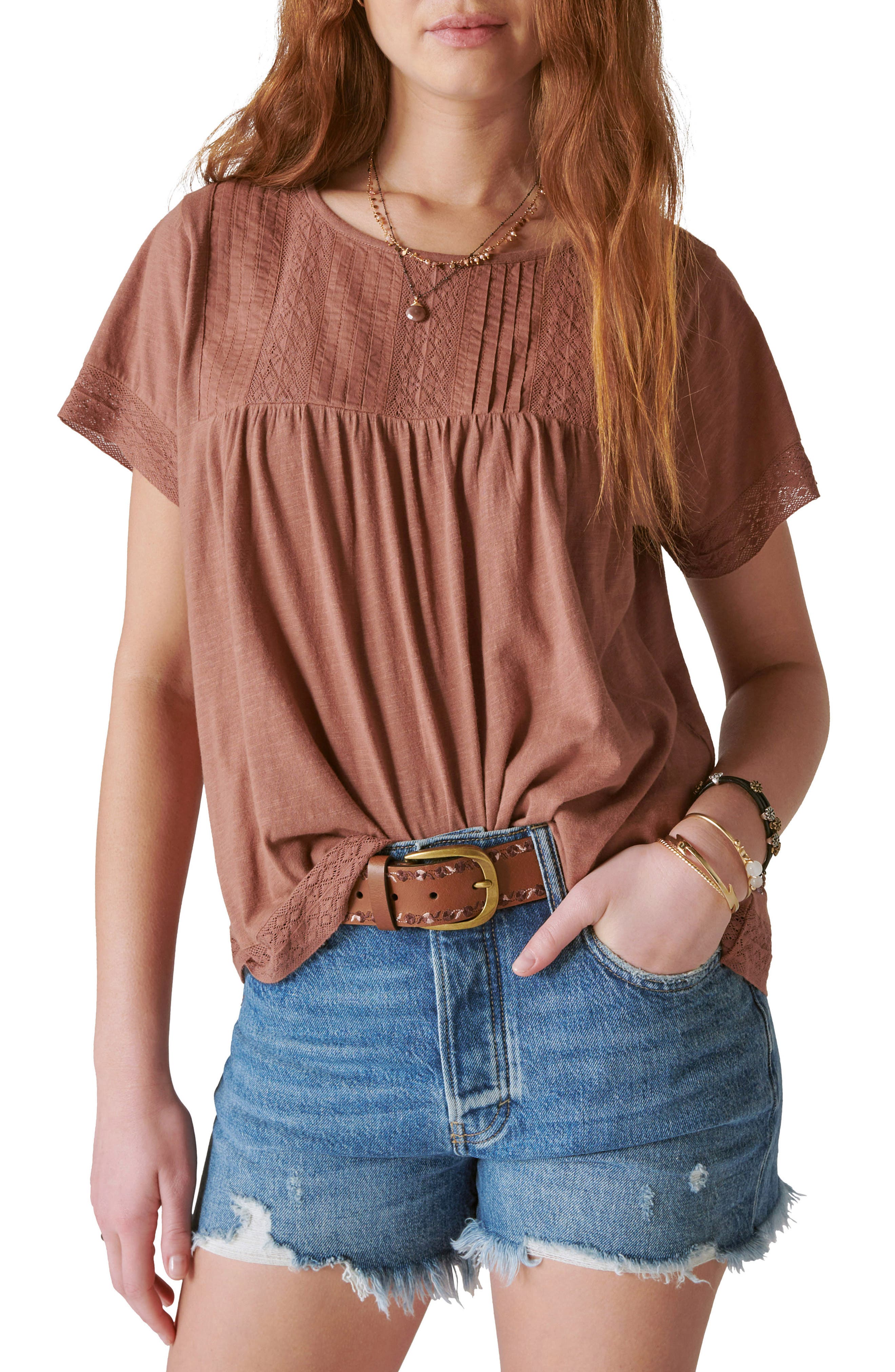 Lucky Brand Pintuck & Lace Top