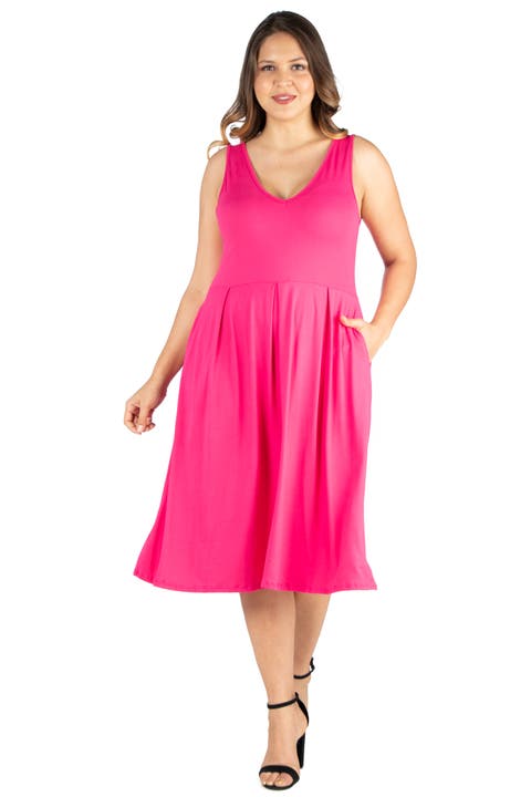 Plus Size Sleeveless Midi Fit and Flare Pocket Dress