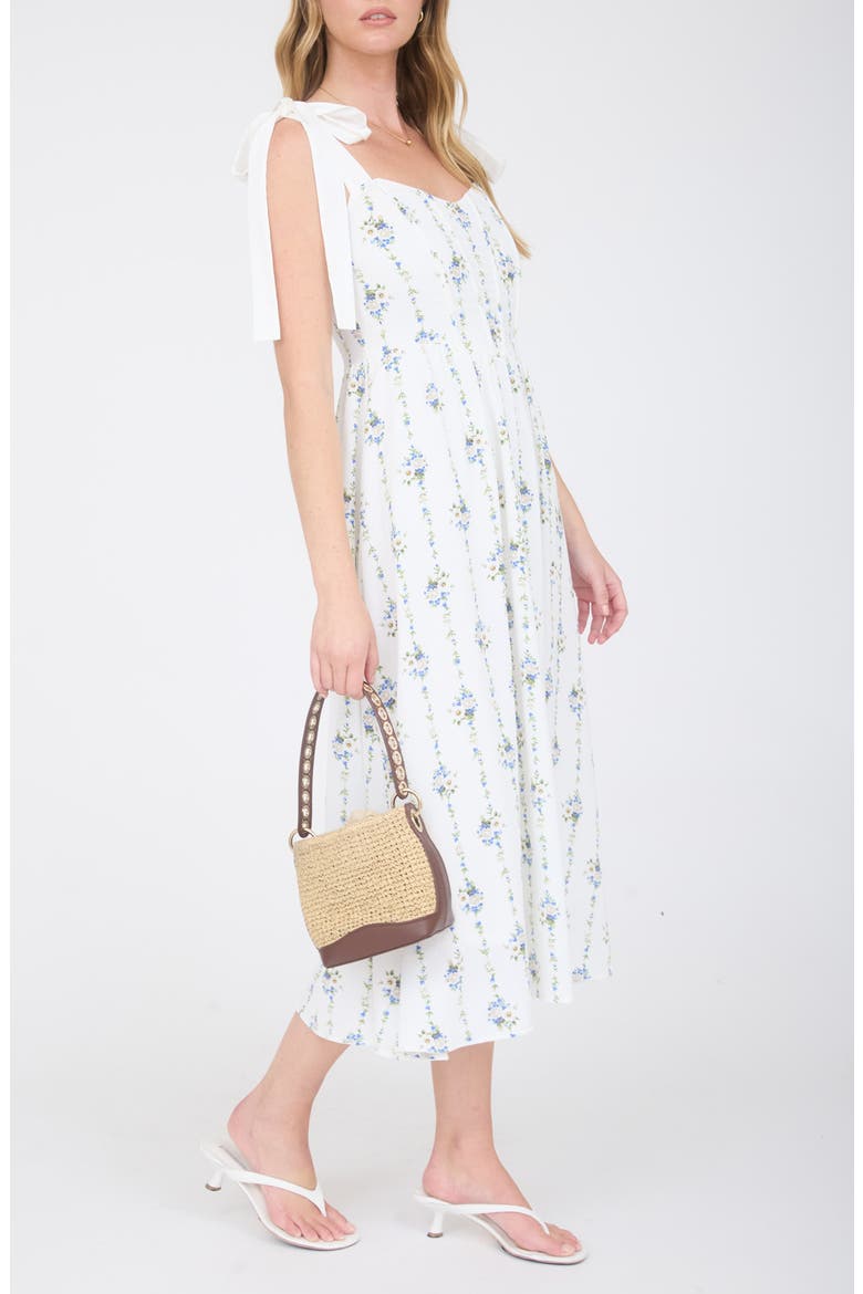 Bow Tied Strap Midi Dress, Alternate, color, IVORY MULTI