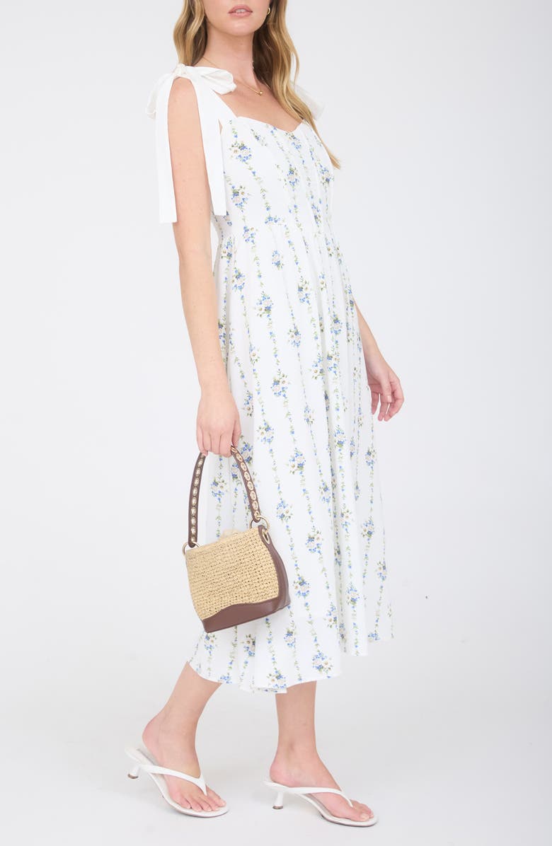 Blu Pepper Bow Tied Strap Midi Dress, Alternate, color, Ivory Multi