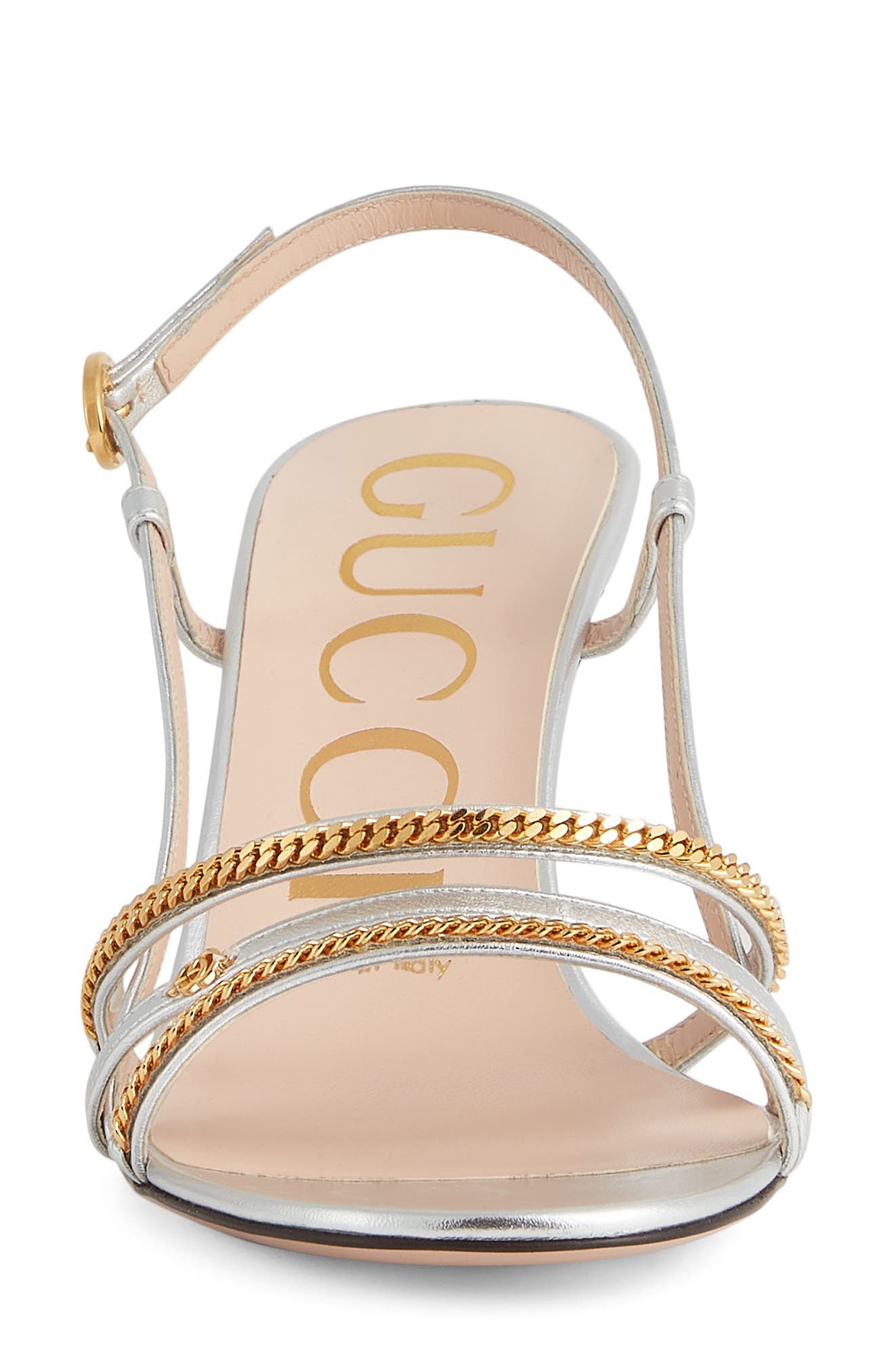 Gucci Chain Trim Strappy Slingback Sandal, Alternate, color, 