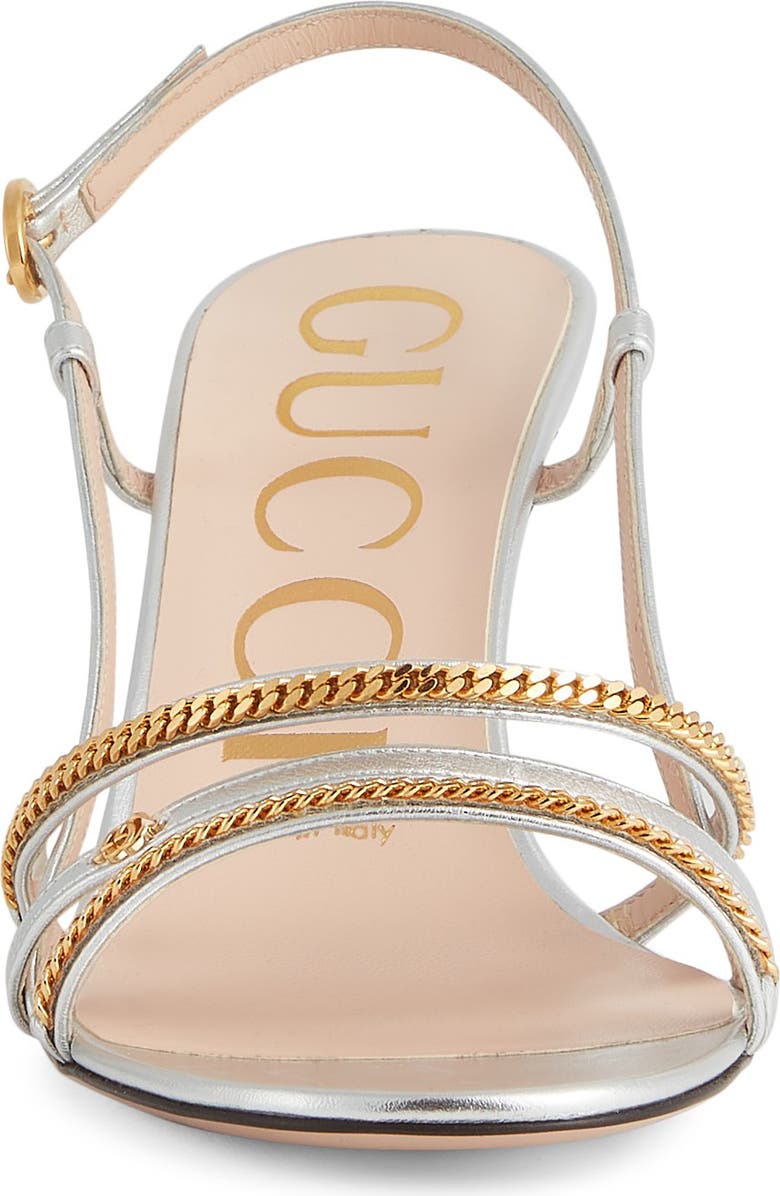 Gucci Chain Trim Strappy Slingback Sandal, Alternate, color,