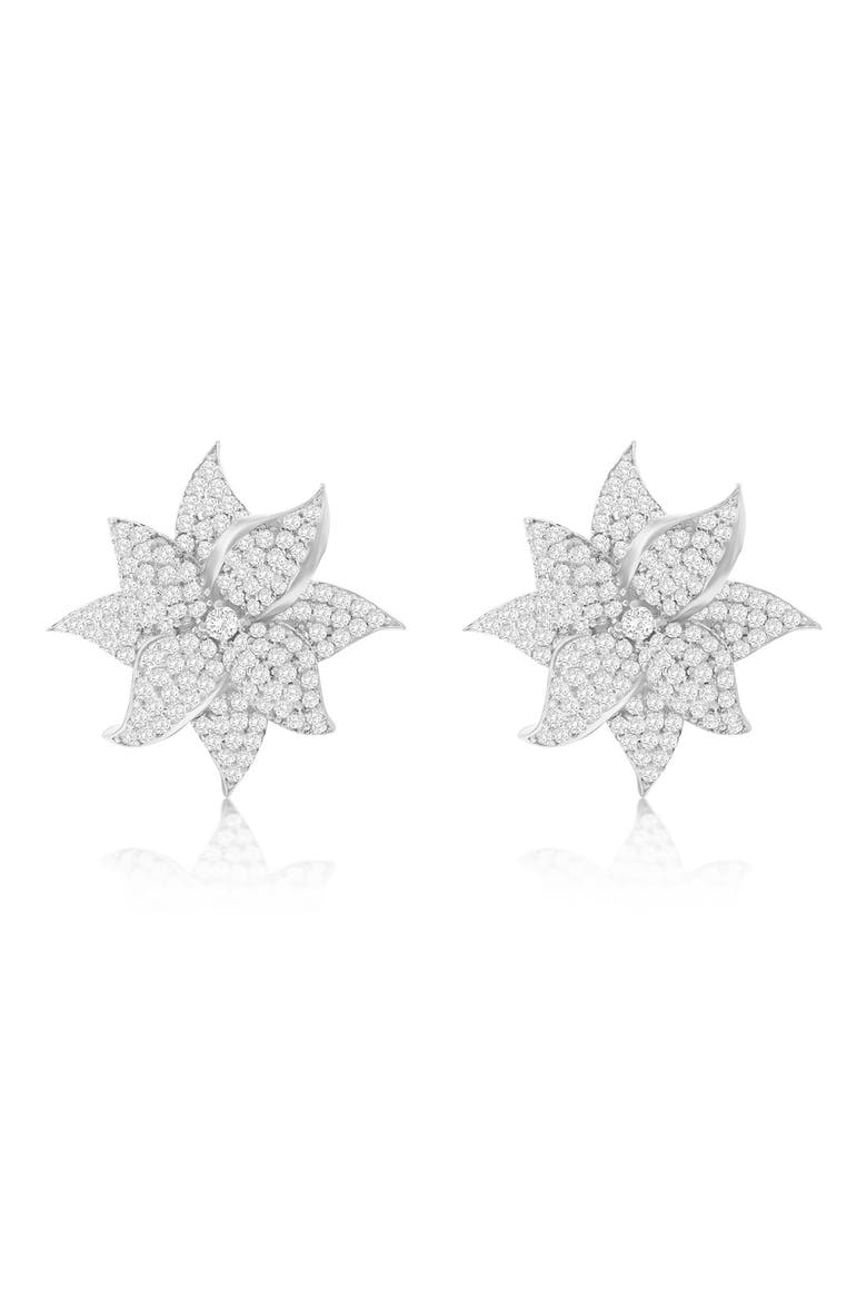 Cubic Zirconia Flower Stud Earrings, Main, color, WHITE