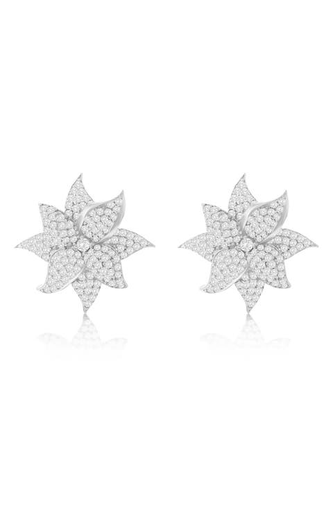 Cubic Zirconia Flower Stud Earrings