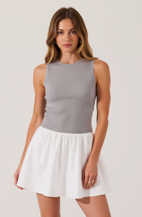 Knit Bodice Contrast Mini Dress