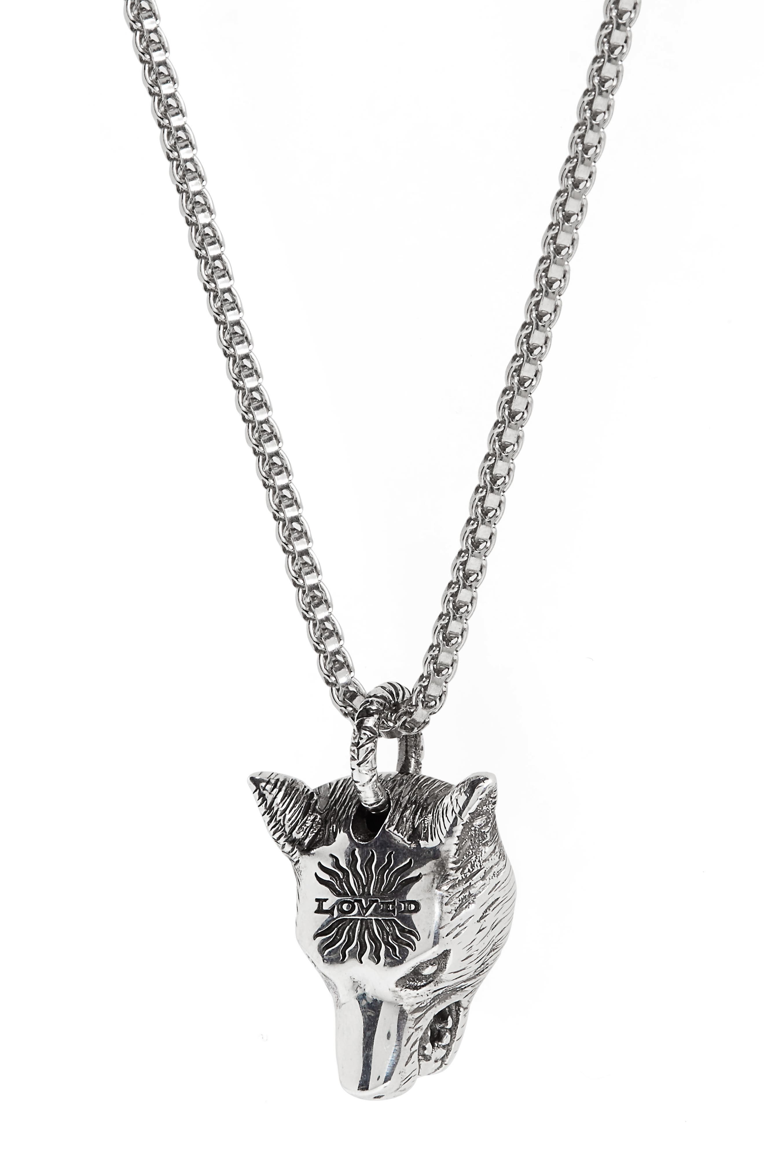 Gucci Angry Forest Wolf Head Sterling Silver Pendant Necklace (Men