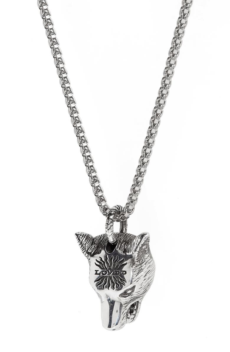 Gucci Angry Forest Wolf Head Sterling Silver Pendant Necklace, Alternate, color, 