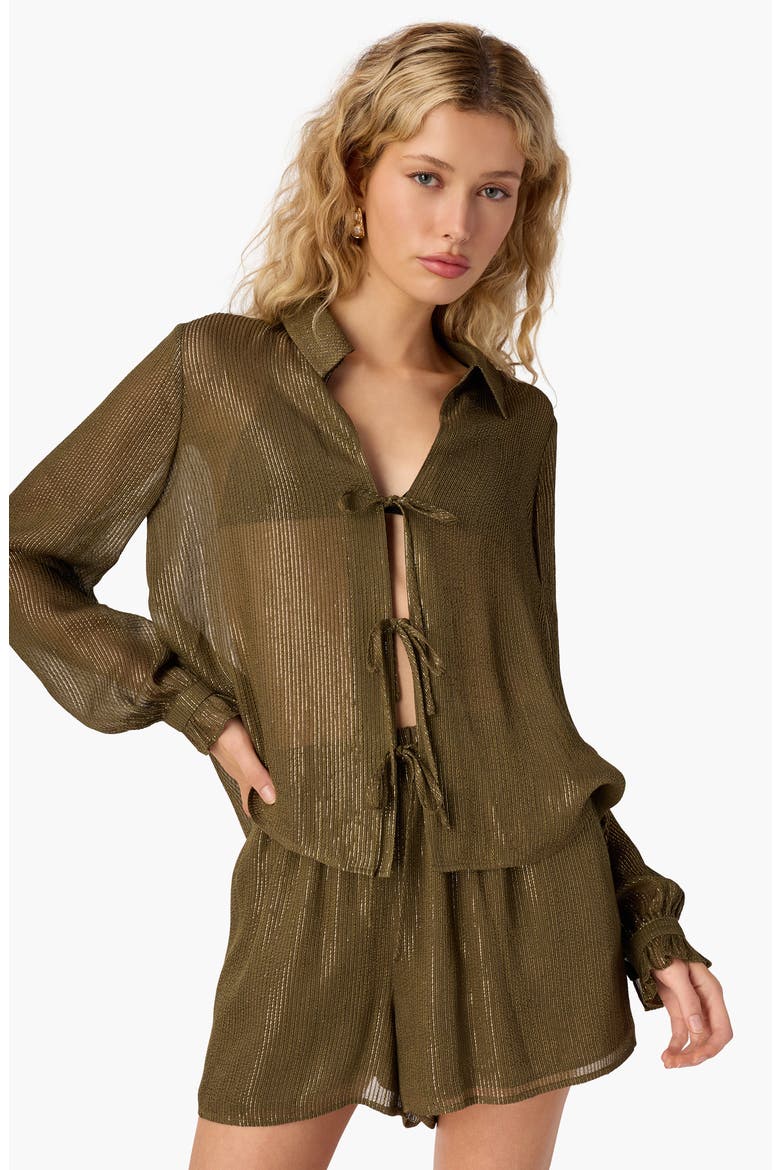 Riviera Metallic Chiffon Shorts, Alternate, color, GROVE