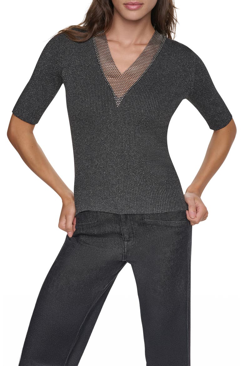 Crystal Embellished Metallic Sweater, Main, color, ASPHALT HT