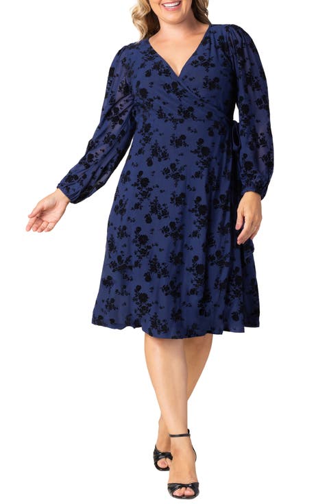 Blair Long Sleeve Flocked Wrap Dress