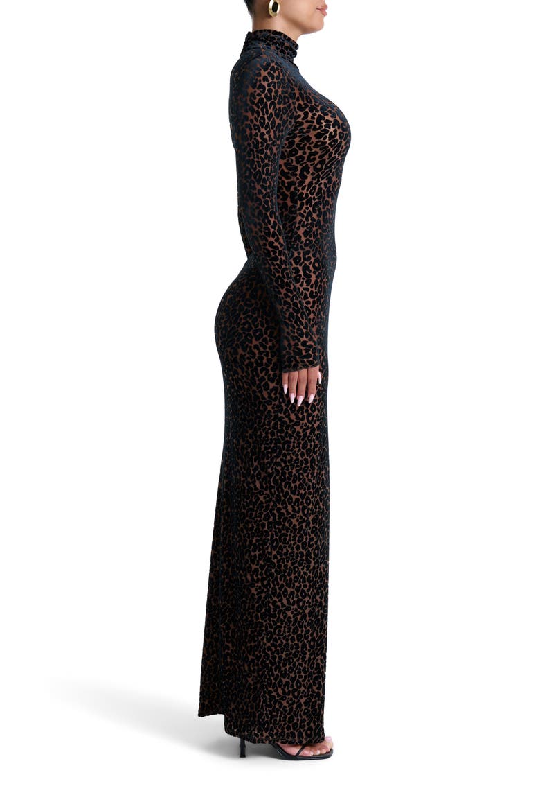 Burnout Long Sleeve Maxi Dress, Alternate, color, LEOPARD WARM BEIGE