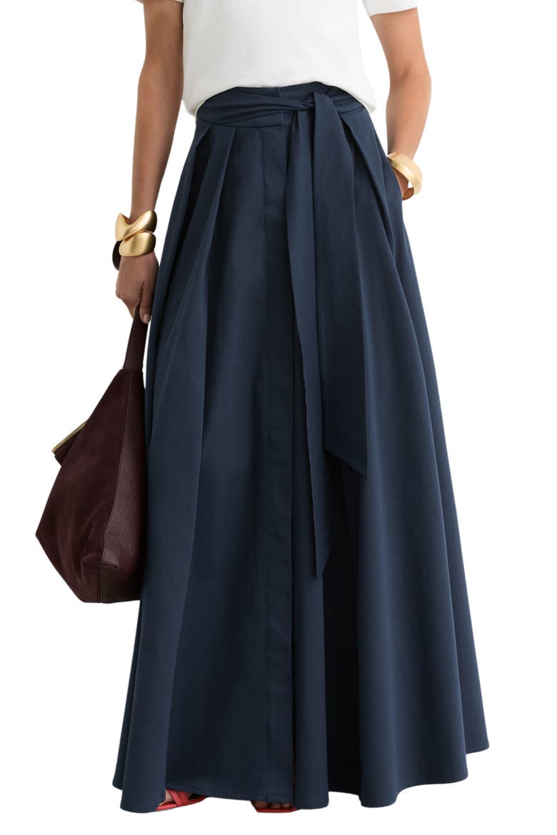 Simone Cotton Blend Maxi Skirt, Main, color, NAVY