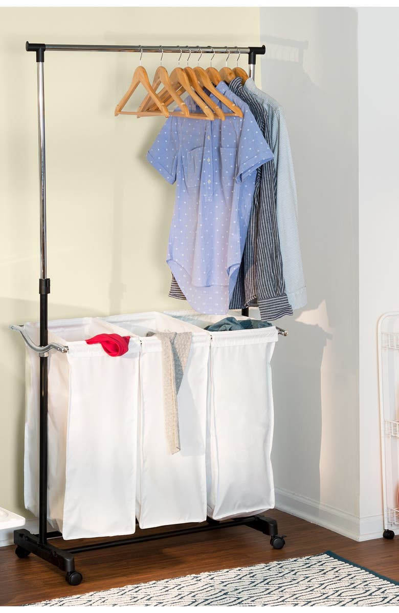 HONEY-CAN-DO Triple Sorter Laundry Center with Hanging Bar, Alternate, color, 