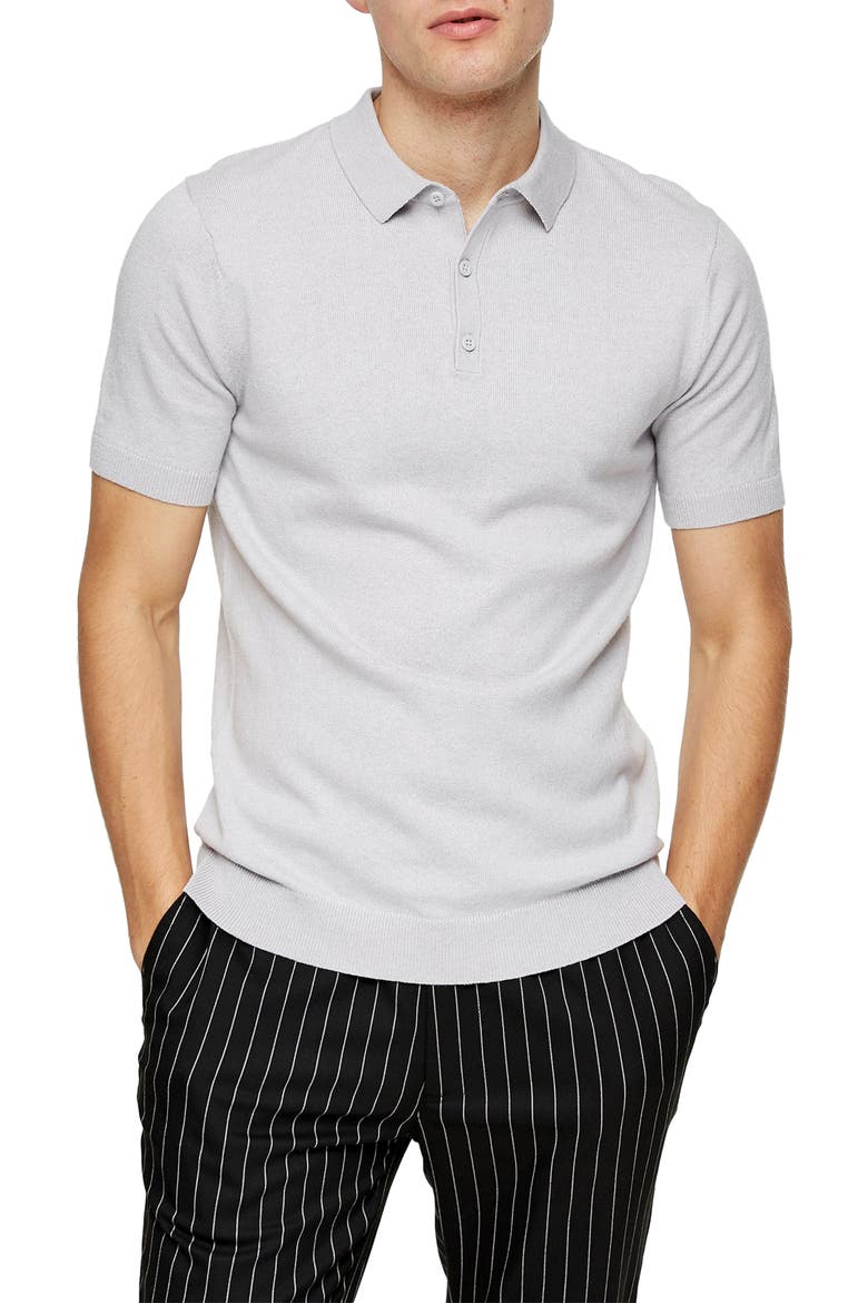 Solid Knit Polo, Main, color, GREY