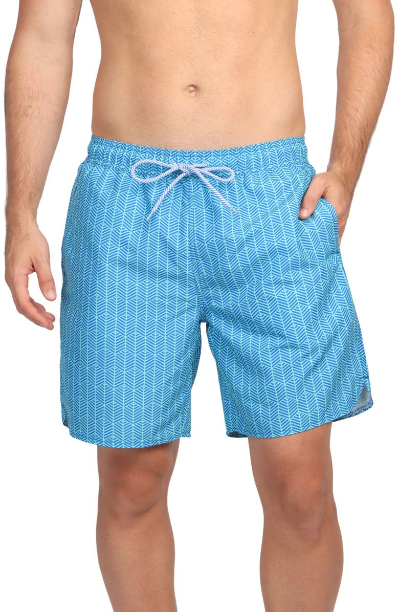 TailorByrd Abstract Geo Swim Shorts, Main, color, Aqua