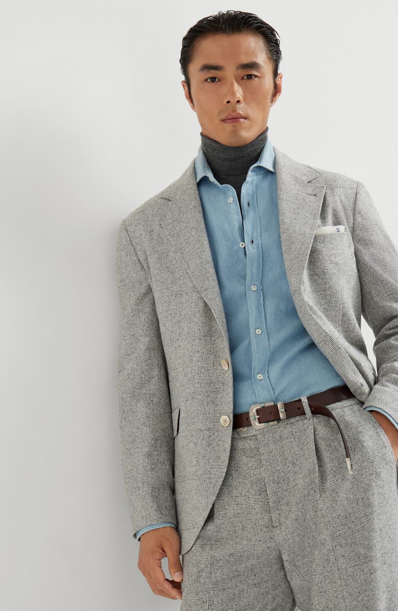Brunello Cucinelli Prince of Wales flannel blazer, Alternate, color, Light Grey