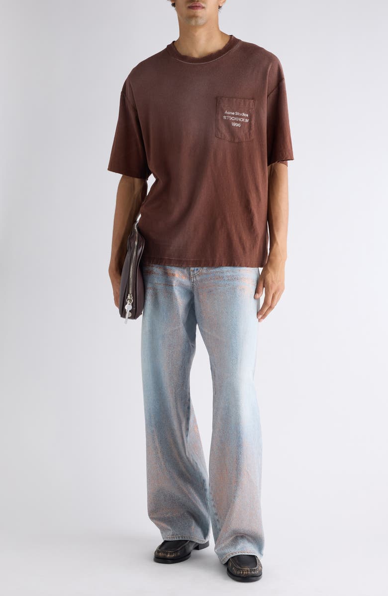 Acne Studios Exford U 1996 Distressed Cotton & Hemp Pocket T-Shirt, Alternate, color, Chocolate Brown