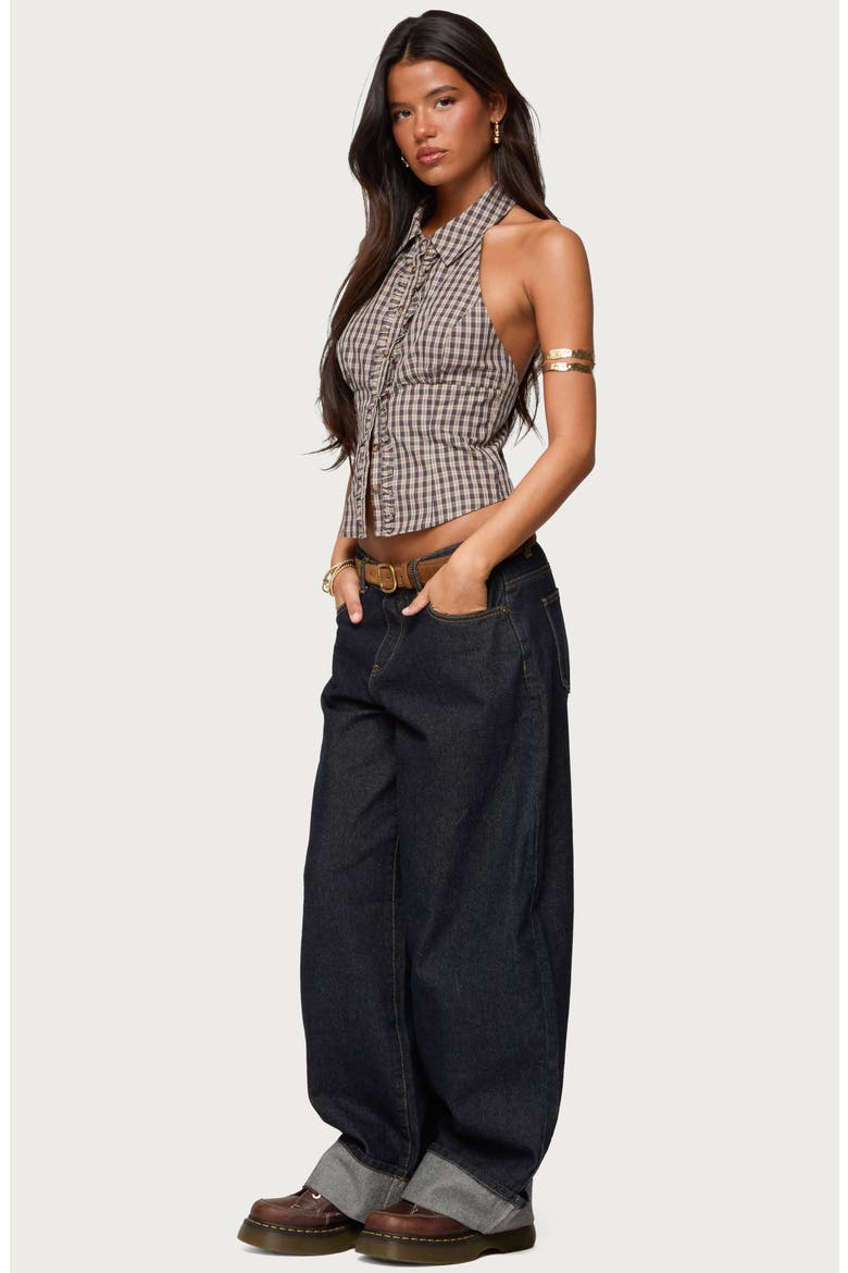 Imrie Ruffle Plaid Halter Top, Alternate, color, BROWN