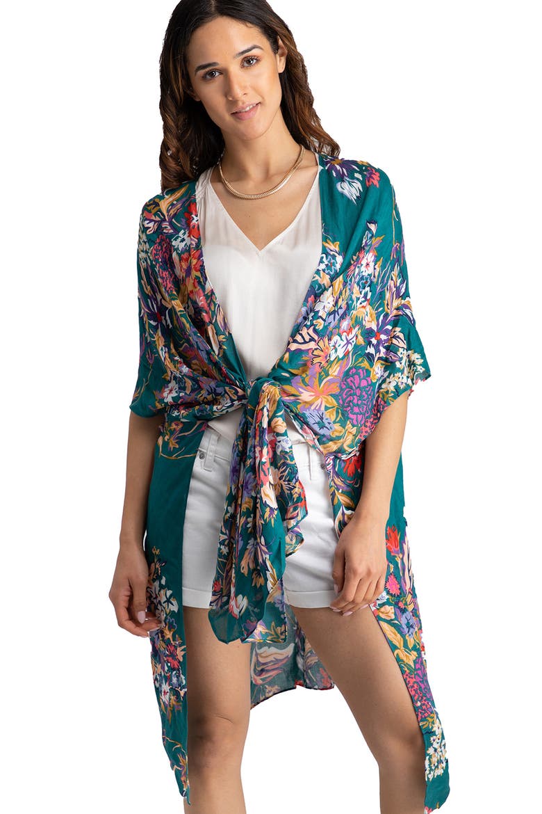 Floral Ruana, Alternate, color, TEAL