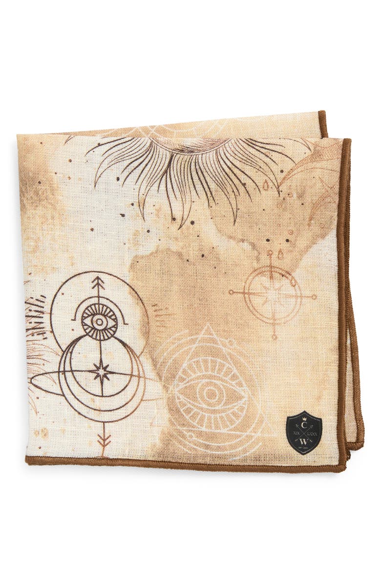 CLIFTON WILSON Arcane Linen Pocket Square, Main, color, Beige