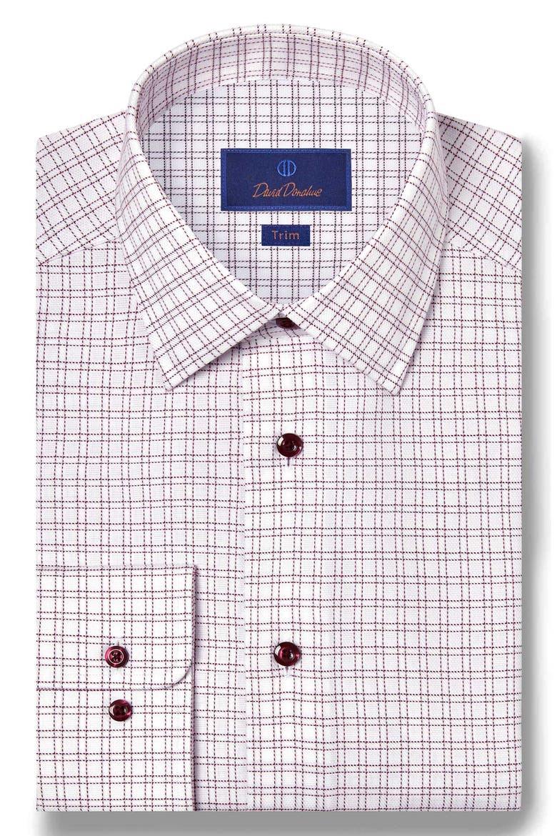 Trim Fit Dobby Check Dress Shirt, Main, color, WHITE/ MERLOT