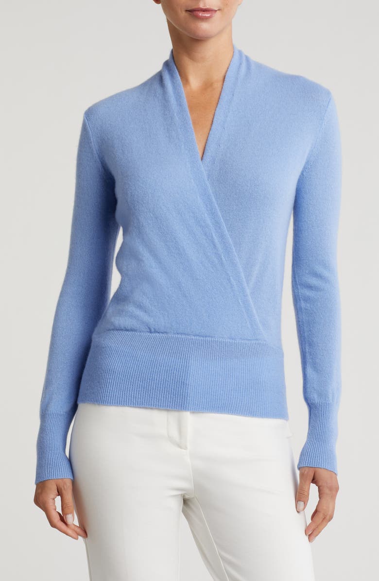 Sofia Cashmere Cashmere Faux Wrap Sweater, Main, color, Denim