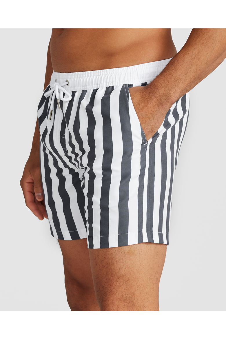 St. Barth Swim Short, Alternate, color, Charcoal & White Panel Stripe