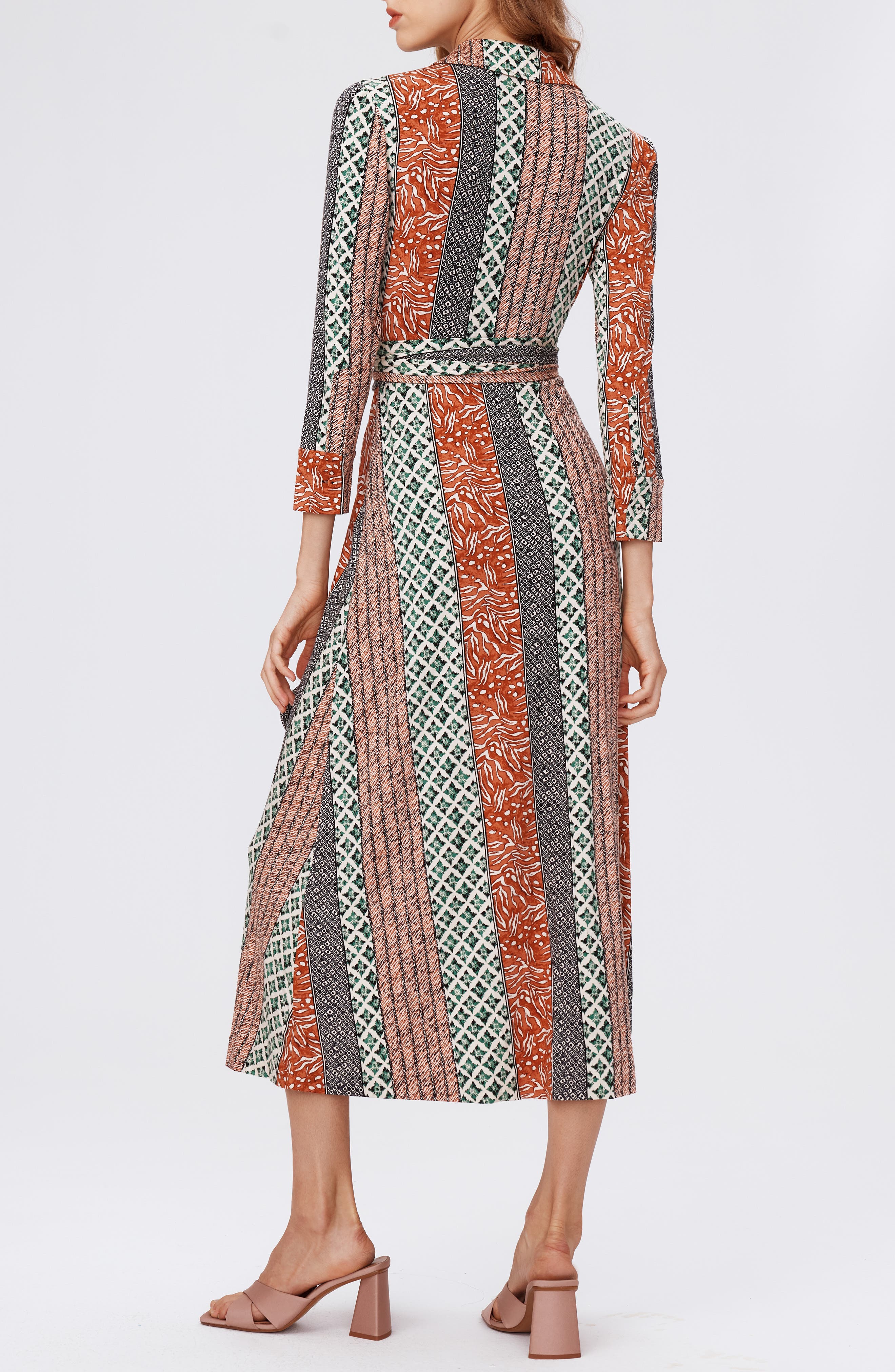 DVF Sana Two Mixed Print Midi Wrap Dress (Women) | Nordstromrack