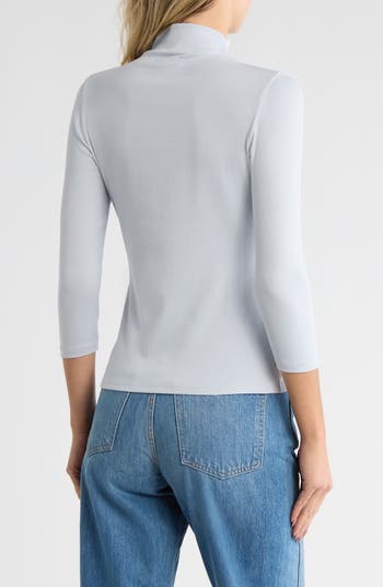 Three-Quarter Sleeve Stretch Pima Cotton Mock Neck T-Shirt