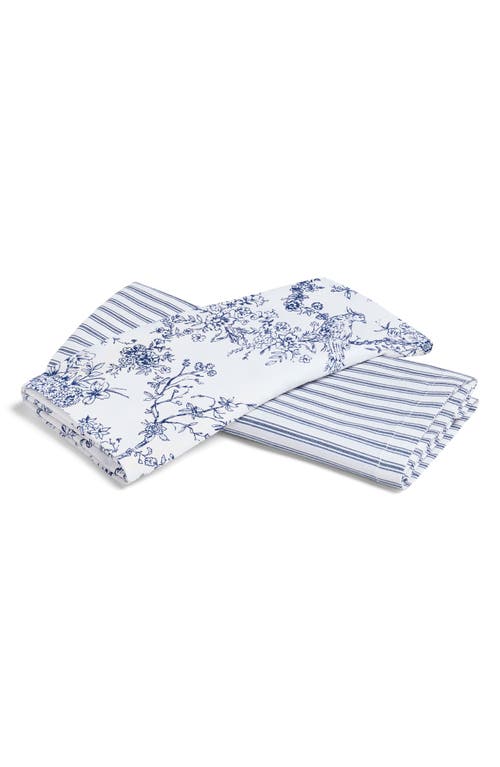 Petite Plume Timeless Toile Cotton Tea Towels In Navy