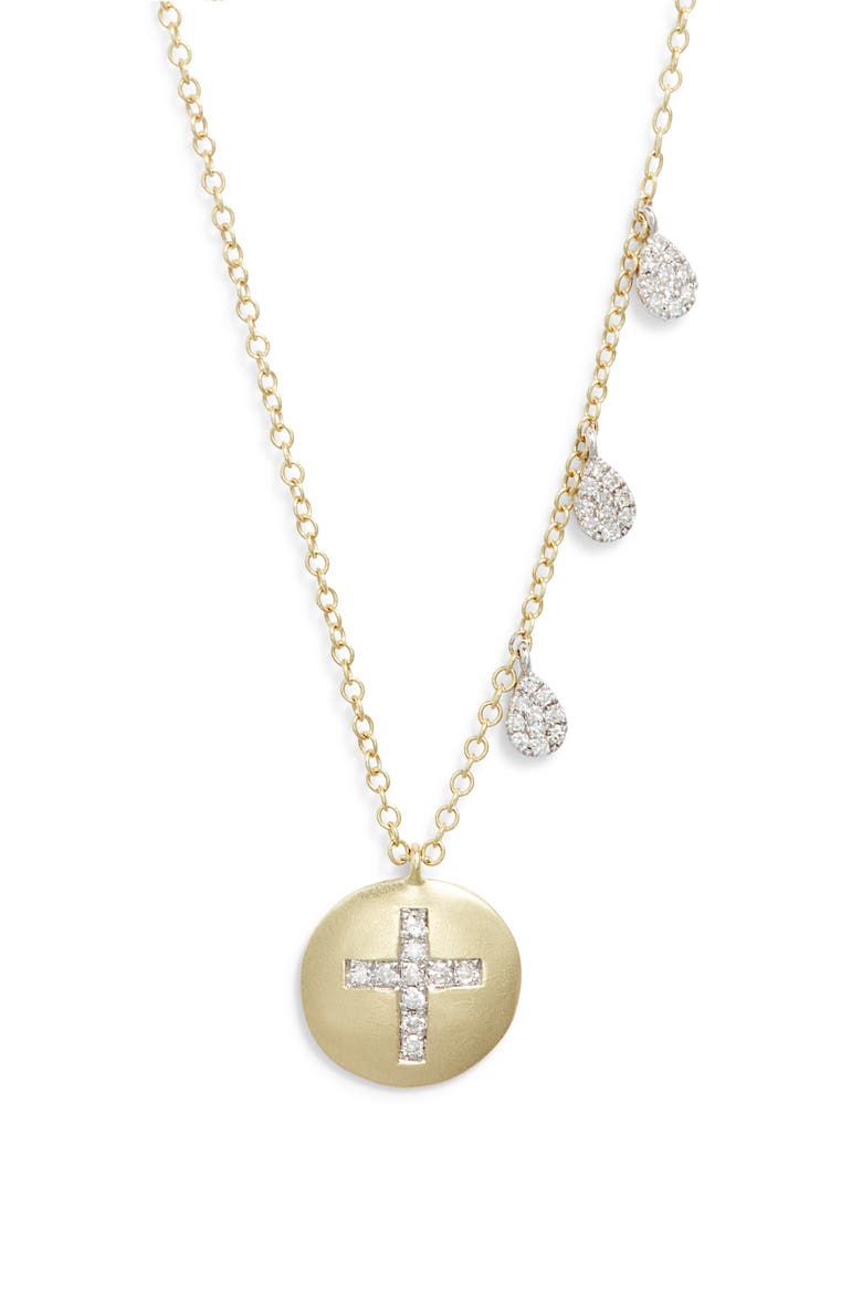 Diamond Cross Disc Pendant & Charms Necklace, Main, color, YELLOW GOLD