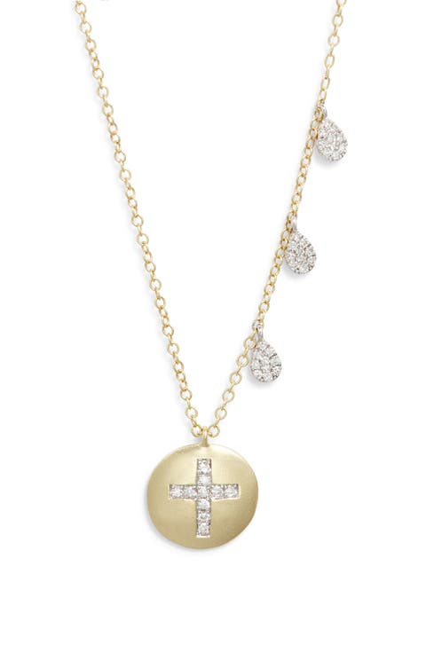 Diamond Cross Disc Pendant & Charms Necklace