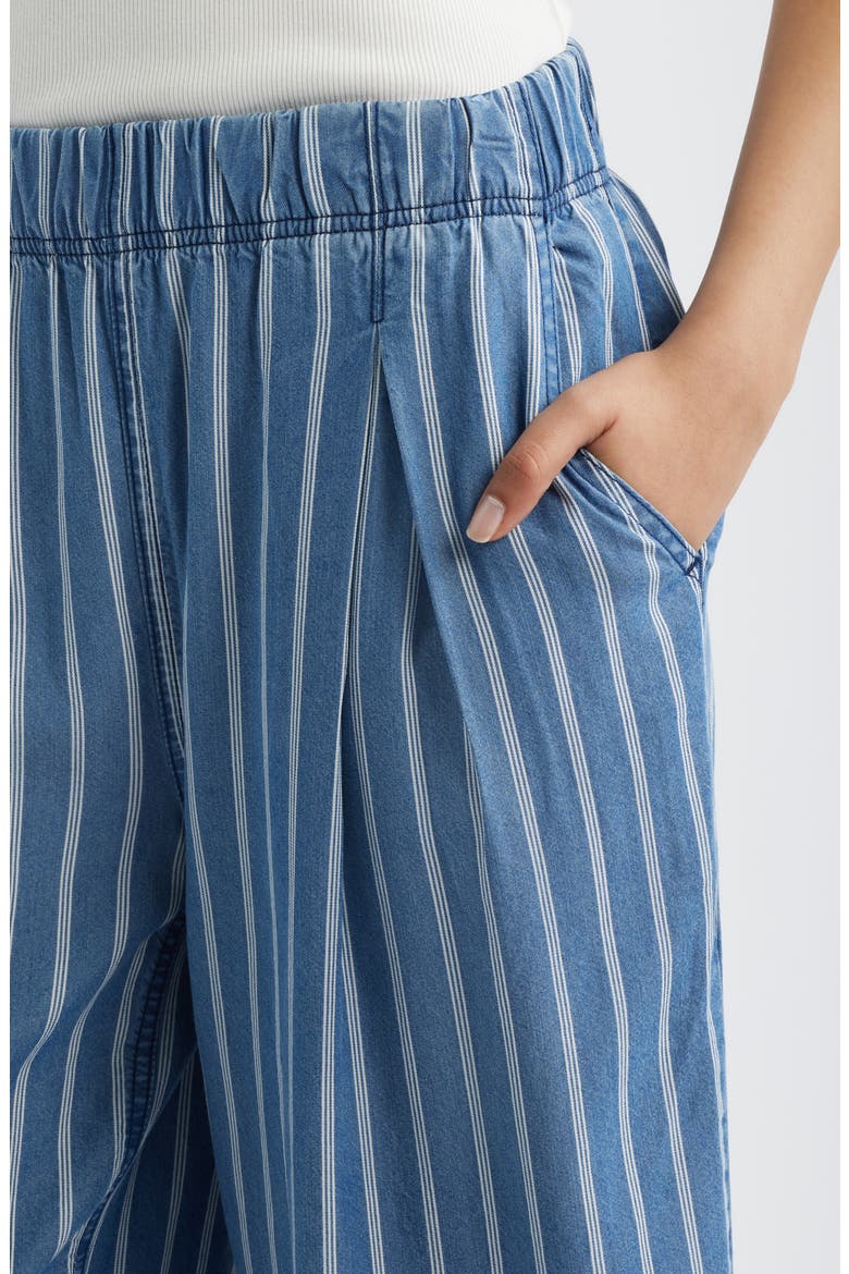 Pleated Stripe Wide Leg Denim Pants, Alternate, color, MEDIUM INDIGO