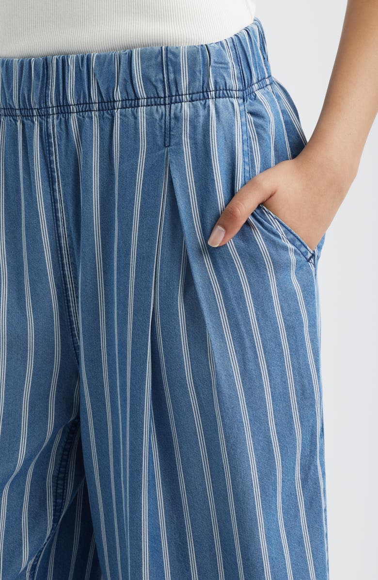 CITY BLUES Pleated Stripe Wide Leg Denim Pants, Alternate, color, Medium Indigo