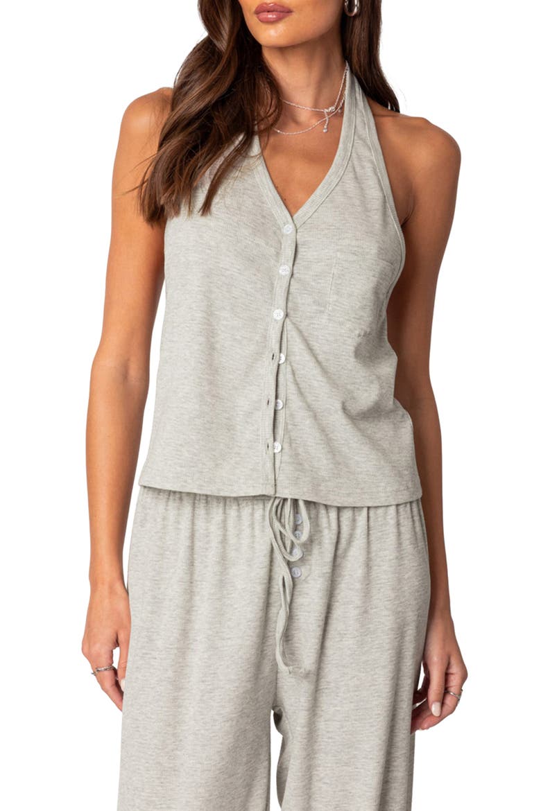 Rosanna Halter Neck Rib Pajama Top, Main, color, GRAY-MELANGE