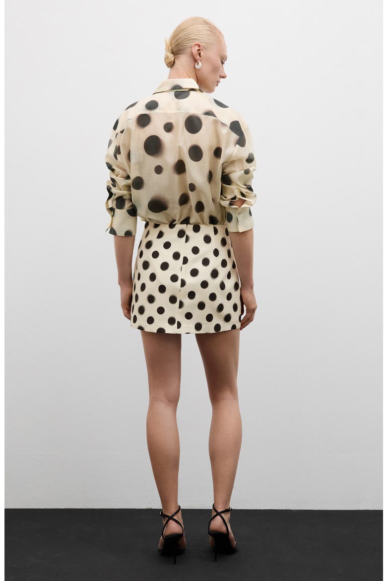 Mansur Polka Dot Satin Miniskirt, Alternate, color, ECRU