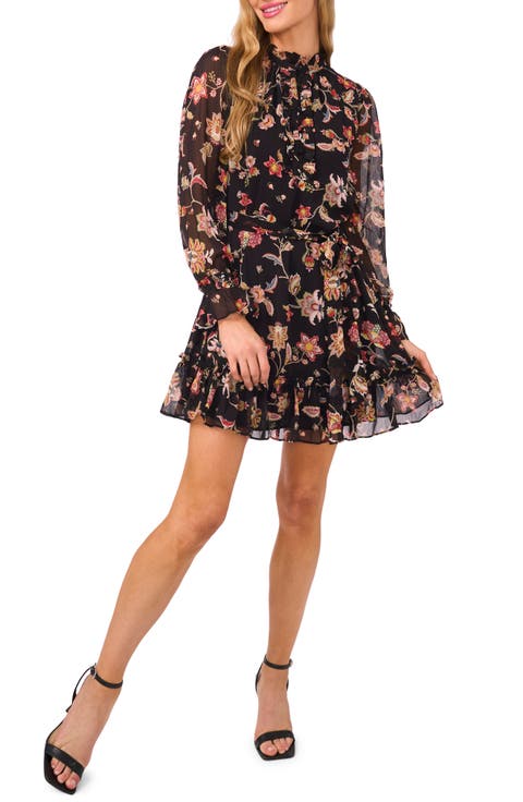 Ruffle Tie Waist Long Sleeve Minidress