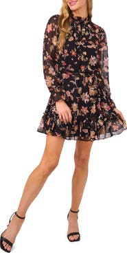 CeCe Ruffle Tie Waist Long Sleeve Minidress
