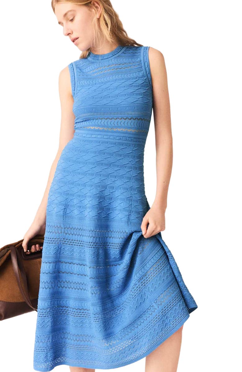 maje Pointelle knit maxi dress, Alternate, color, Blue