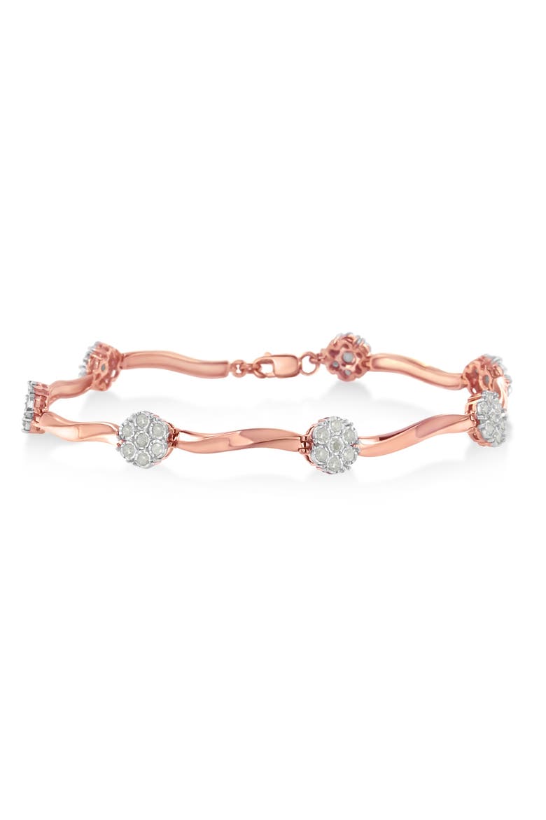 . 10k Rose Gold Over Silver 1.0 cttw Diamond Floral Link Bracelet, Main, color, Pink