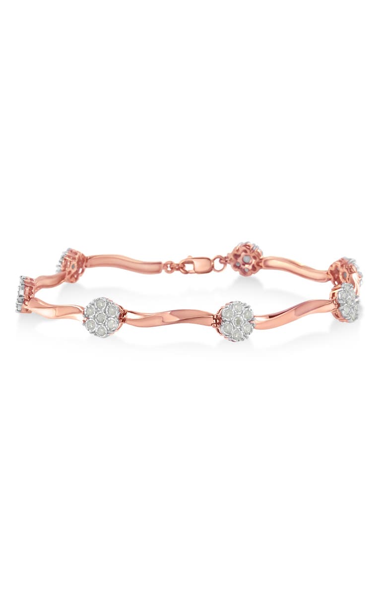Haus of Brilliance . 10k Rose Gold Over Silver 1.0 cttw Diamond Floral Link Bracelet, Main, color, Pink