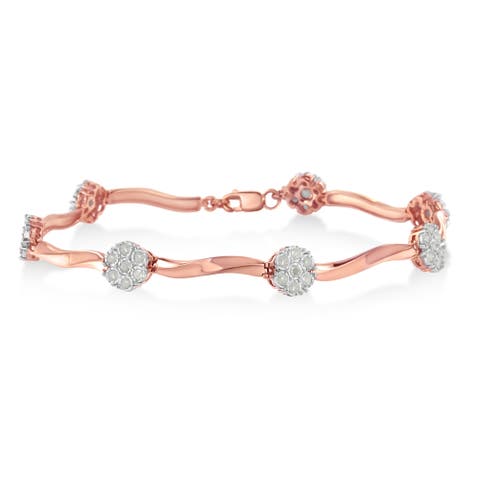 . 10k Rose Gold Over Silver 1.0 cttw Diamond Floral Link Bracelet