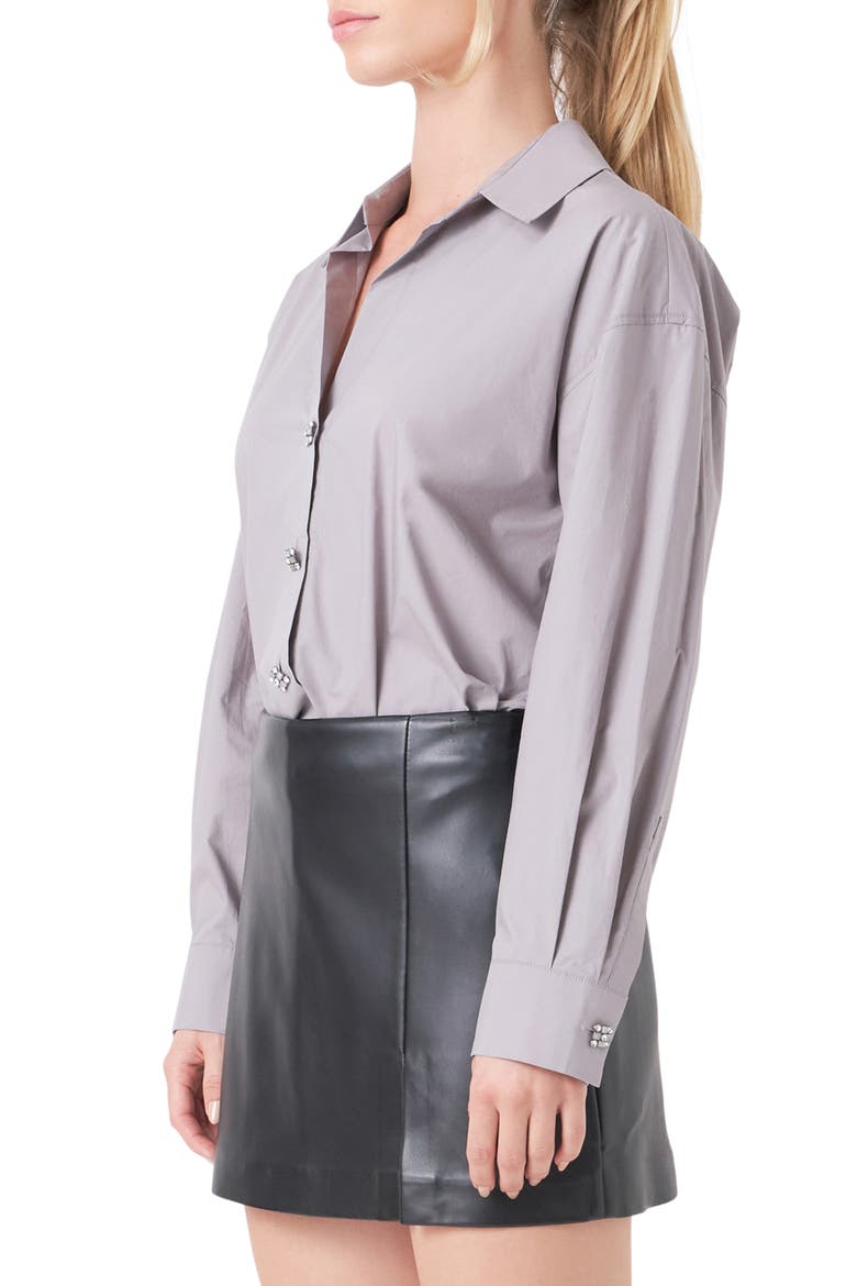 Embellished Oversize Cotton Shirt, Alternate, color, GREY
