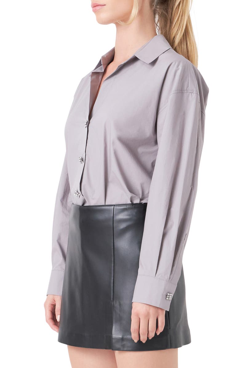 Endless Rose Embellished Oversize Cotton Shirt, Alternate, color, Grey