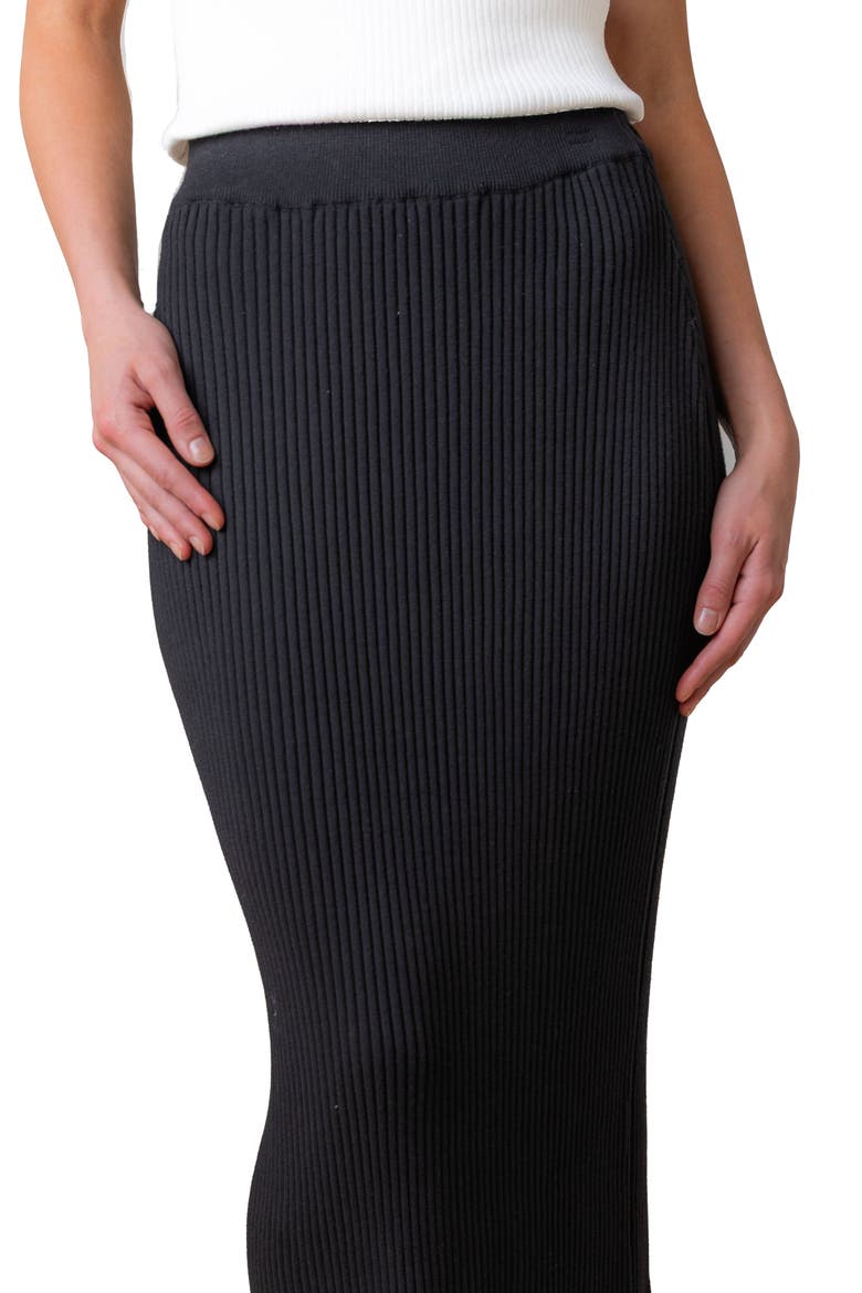 Organic Rib Knit Sweater Midi Skirt, Alternate, color, Black