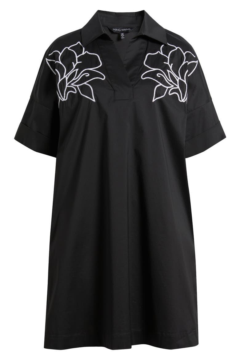 Embroidered Cotton Blend Shirtdress, Alternate, color, BLACK/ WHITE